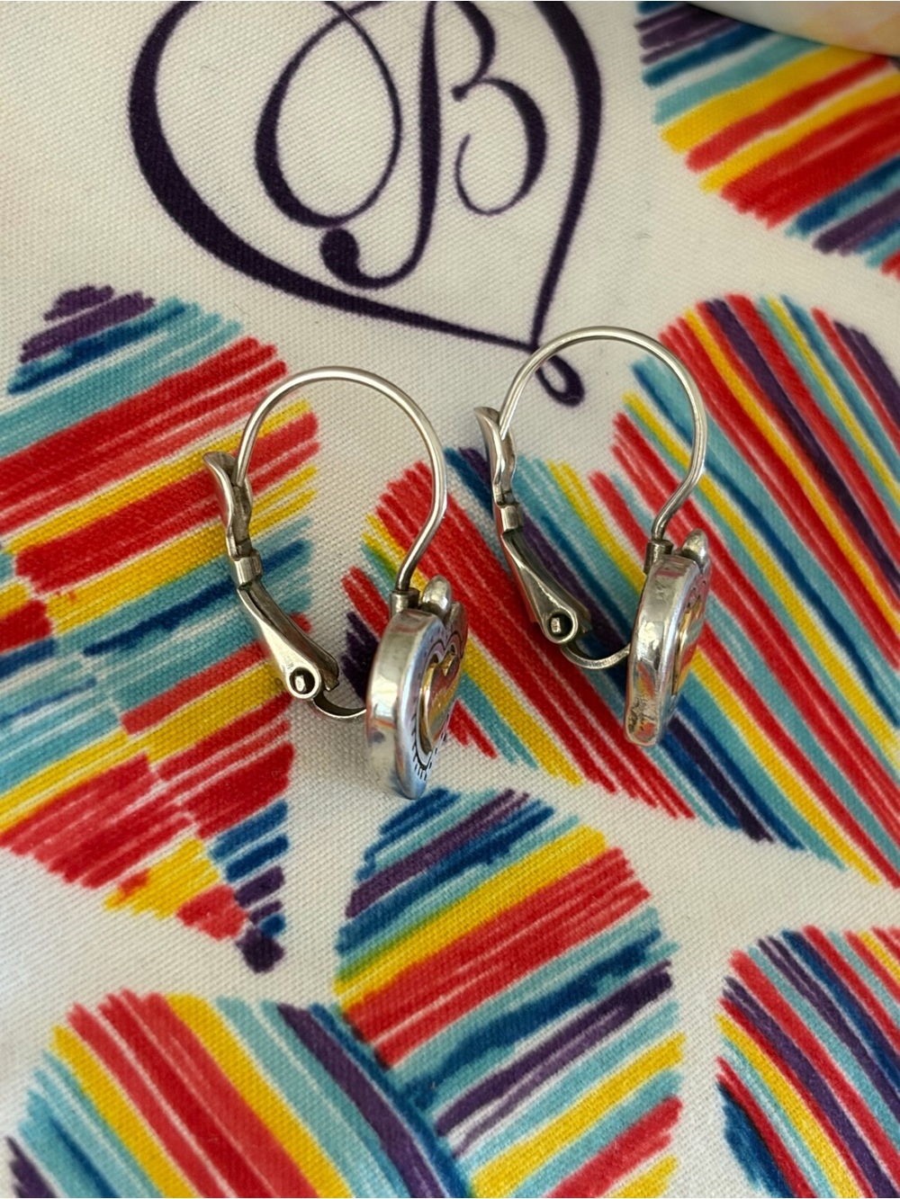 Brighton RENDEZVOUS Heart Leverback Silver Gold Earrings *RETIRED* + Bag & Tin - Picture 6 of 7